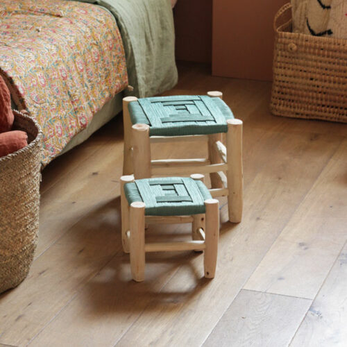 tabouret marocain fait main en corde tressée couleur bleu clair 2 tailles